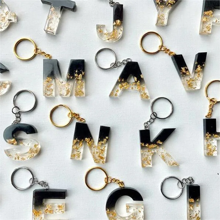 ArtCreationsbyAmyB Initial Keychain, Personalized Resin Letter Keychain - Black x / Silver