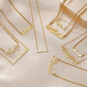 custom my name beaded necklace 18k gold plated 304 316 stainless steel girl necklaces personalized couples name arabic necklace