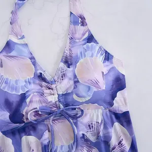 Custom Women Bandeau Two Piece Swimsuit High Waist V-neck Flower Tankinis Shorts Set Spandex/Polyester 2026 Luxury Designer