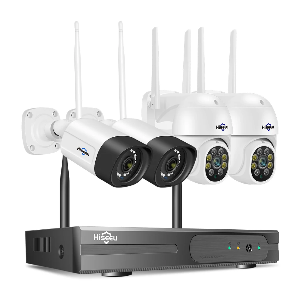 Hiseeu 2K WiFi Security Camera System Outdoor 5MP Dome PTZ  Bullet Cameras Home Security Camera System Wireless Kit
