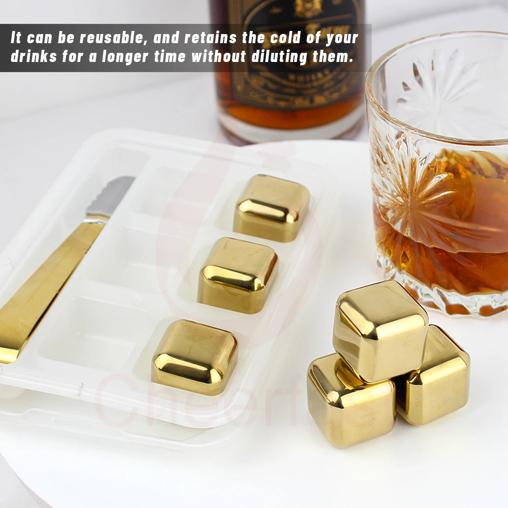 Small Order Gold Stainless Steel  Ice Cube Solid Non Melting Ice Cubes Reusable Stainless Ice Cubes Whiskey Stone