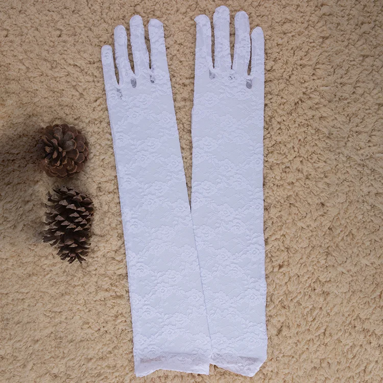 Женские УФ-защитные Цветочные кружевные перчатки для свадебной оперной вечеринки 43 см элегантные однотонные Длинные Варежки