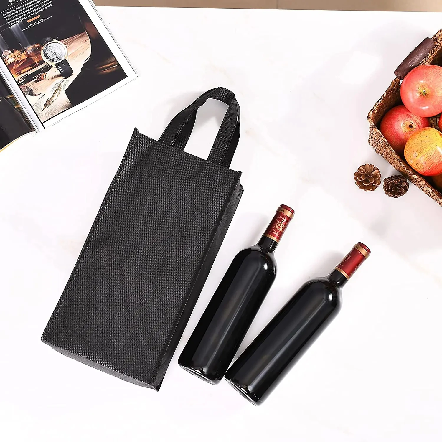 Promotional Reusable Logo Custom Non Woven Bag Non Woven Wine Bags for Wine Bottles