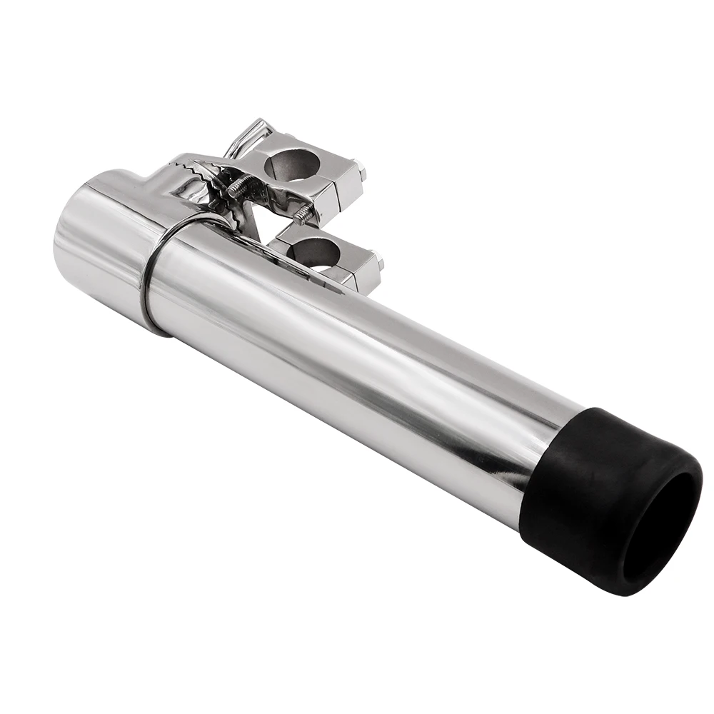 Custom Stainless Steel 316 Pontoon Transom Rail Mount Clamp Fishing Pole Stand Holder Boat