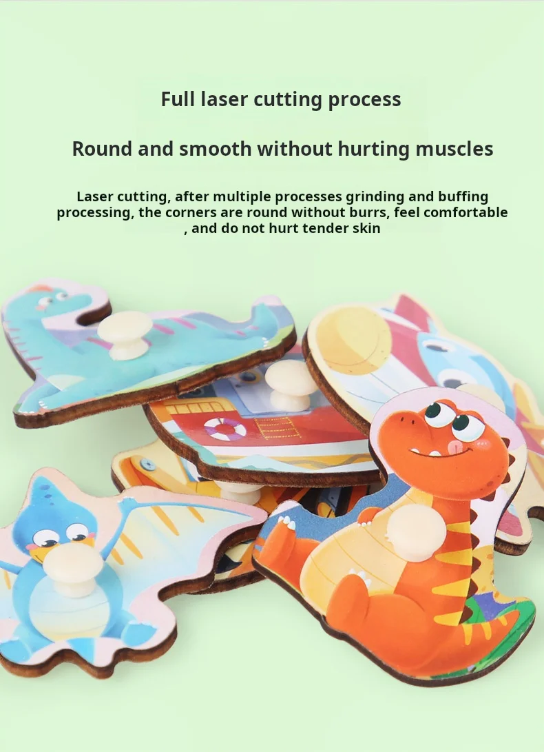 2024 Montessori Wooden Puzzles Hand Grab Boards Toys Jigsaw Baby ...