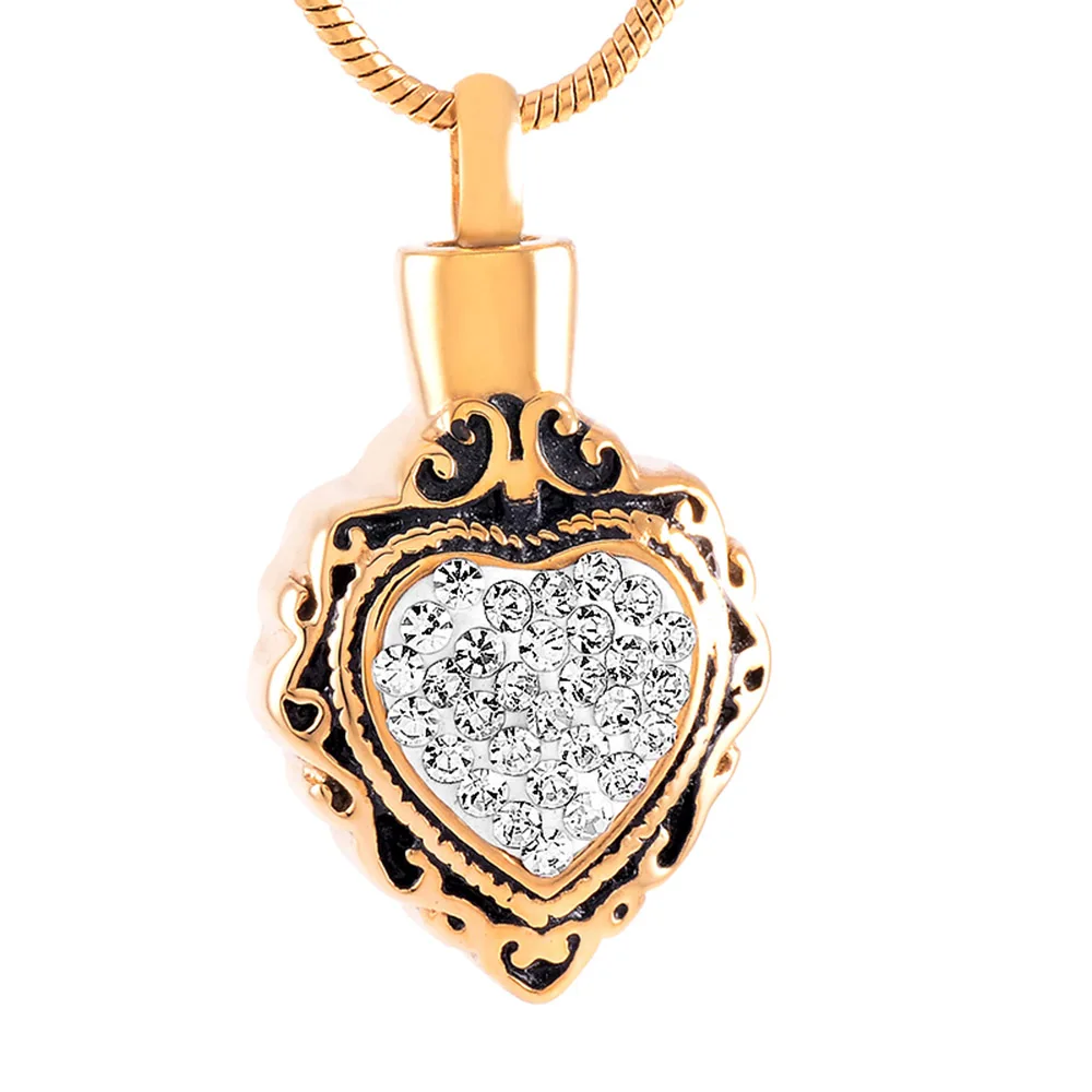 Cremation jewelry stainless steel urn with heart-shaped gemstone urn pendant with filling kit for cremation funeral