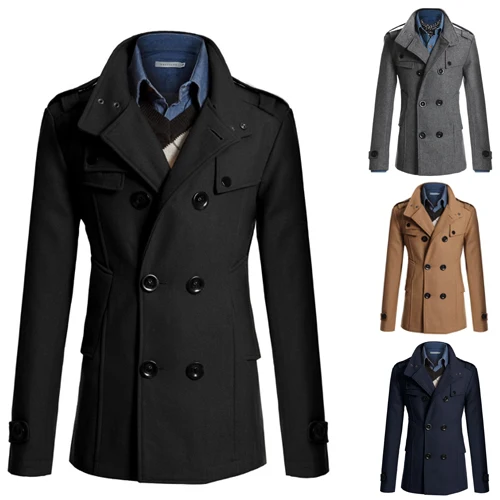 Hot sale Men Winter Warm lapel Trench Coat woolen trench coat jacket 2024 double breasted windproof outerwear_voghion.com