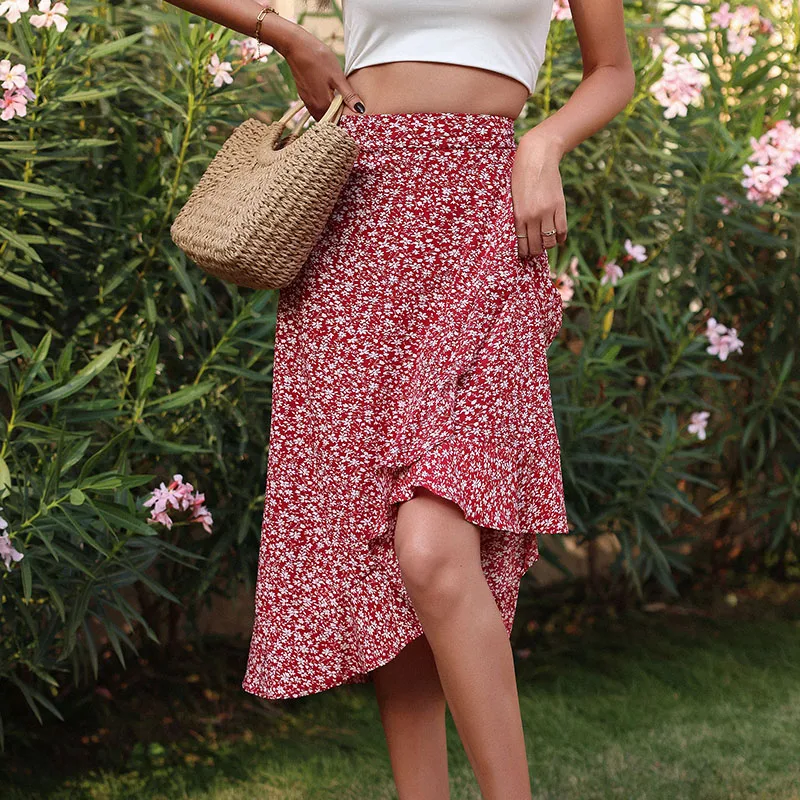 midi floral wrap skirt