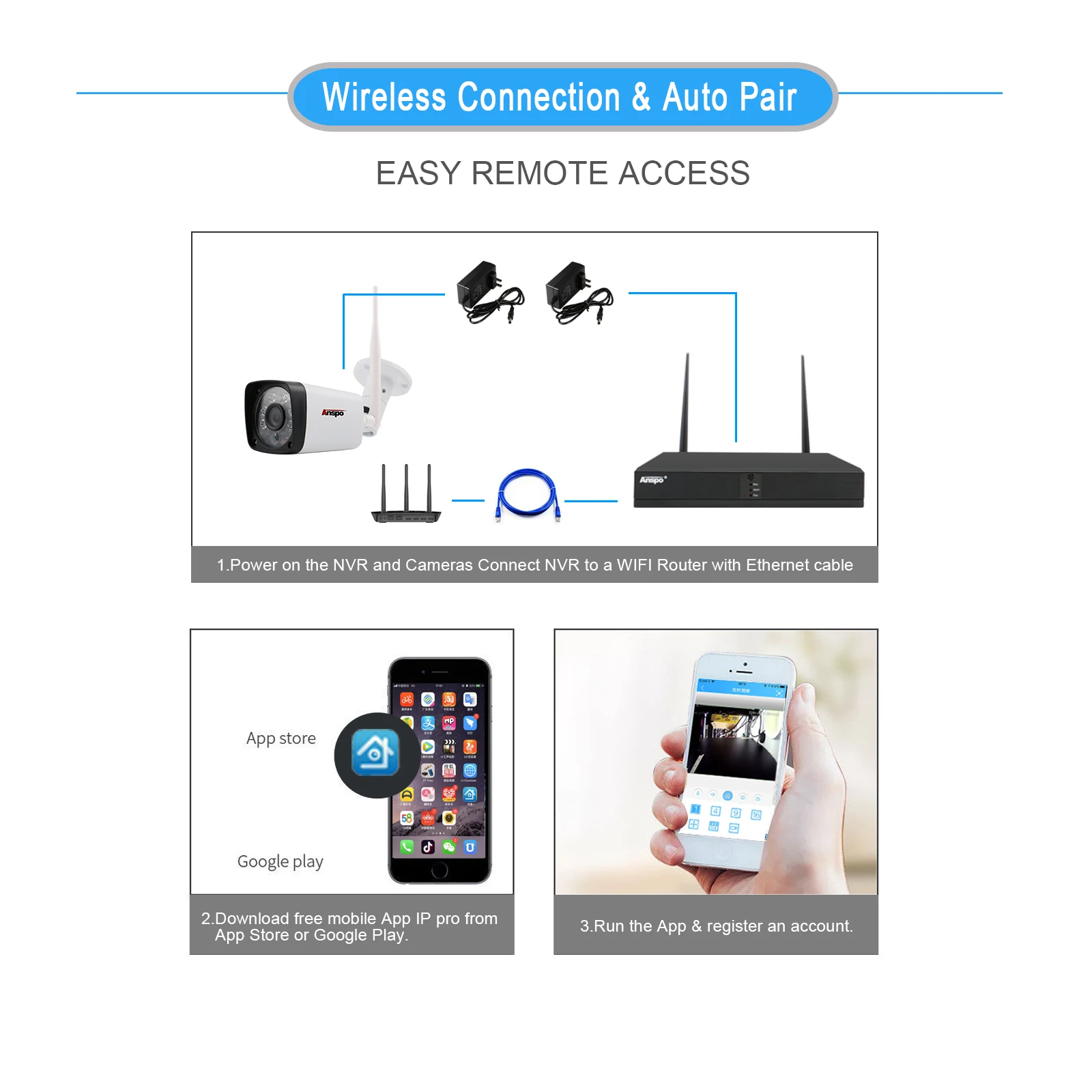 Anspo CCTV Security Cameras System - 8CH Wireless NVR KIT
