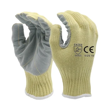 Aramid liner coated leather high quality anti cut fire proof safety working gloves