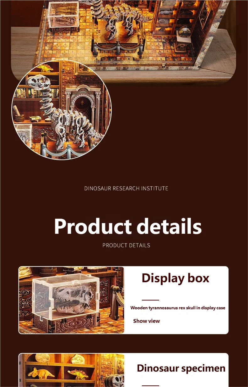 product ce certified dinosaur fossils wooden doll house 3d puzzle book nook eco friendly educational toy-6