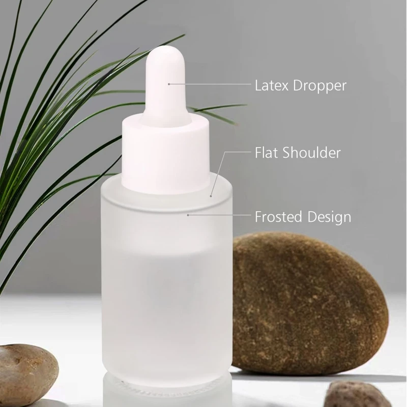 20 ml 30 ml 40 ml 50 ml 60 ml 80 ml 100 ml 120 ml Frosted Clear Cylinder Glass Bottle With White Smooth Glass Bullnose Dropper
