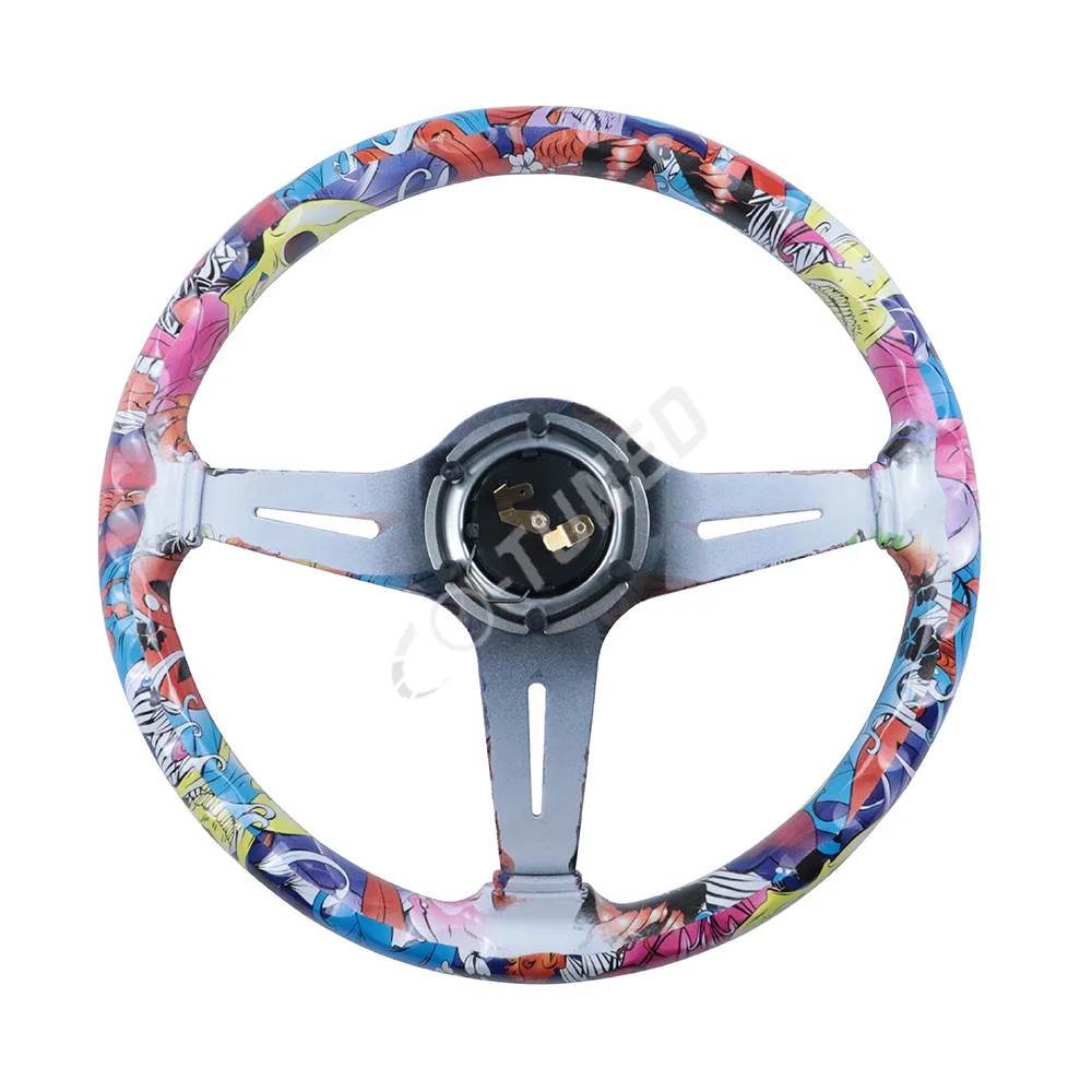 JDM Round Graffiti Cartoon Pattern Steering Wheel Sport Game Steering Wheel Racing Water Transfer Steering Wheel