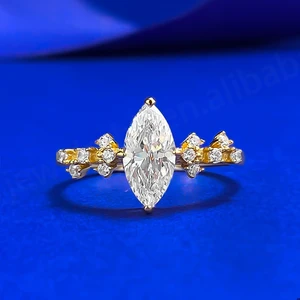 Forever Star Children's S925 Silver Fine Ring Daily Fashion 5*10mm Horse Eye Simulation Lab Diamond Rhodium Plated Anniversary