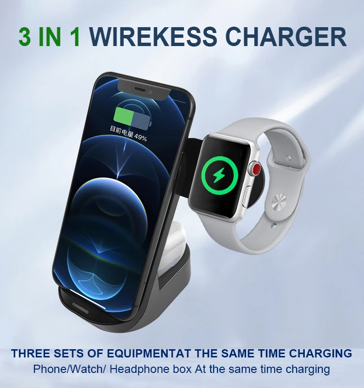 10w 15w 3 In 1 Wireless Charger Charge Smartphone Docking Charging