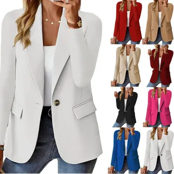 Hot Selling Women Blazer Solid Color Long Sleeve Single Button Office Blazers Ladies Women Suit Business Women's Jackets