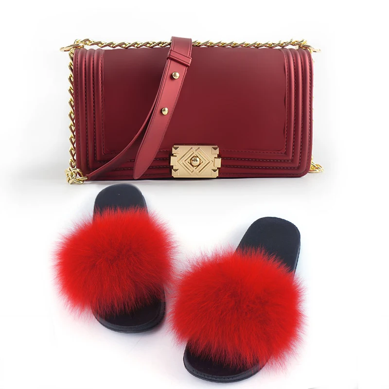 Fur slides with 2024 matching purse