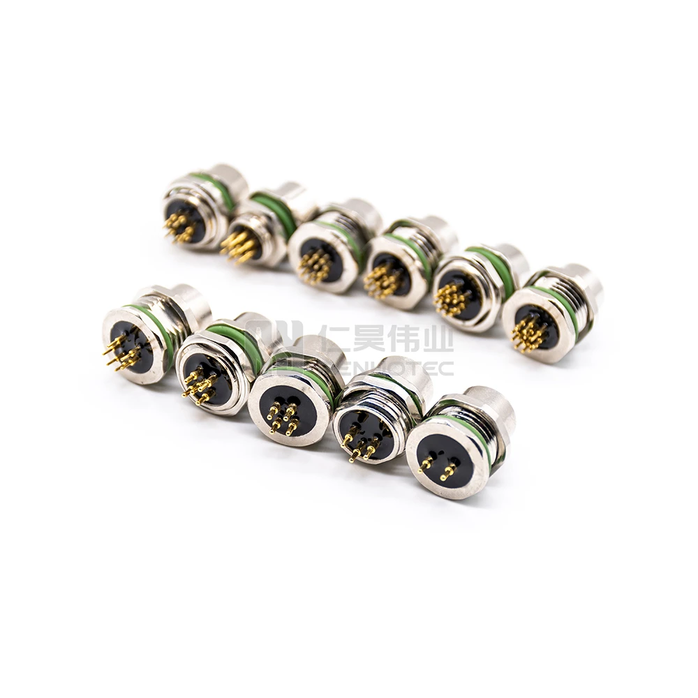 M12 Mount PCB Panel Sensor Connector Male Female Rear 3 4 5 8  Pin Code 90 Degree Angle Socket Flange 5pin Plug Front Wire