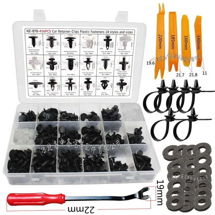 19 MOST Popular Sizes Auto 445Pcs Car Retainer Clip with Fastener Remover Kit 