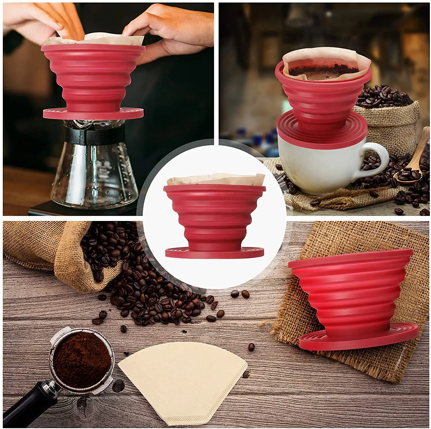 2022 Collapsible Coffee Dripper Easy Red Manual Coffee Brew Maker