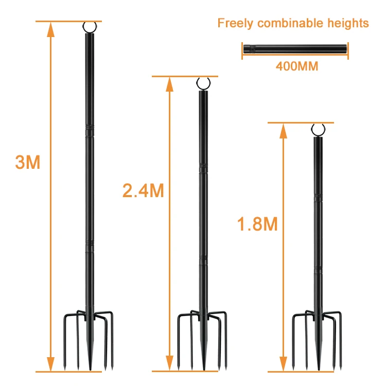 Piquet Guirlande Exterieur Guirlandes Noel Poteaux Pour Guirlandes Lumineuses - Lot De 2, 2.4m, Acier Noir Support Guirlande Lumineuse