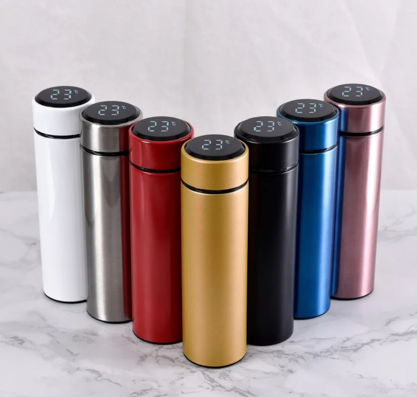 JX35 Custom Logo Printed Smart Double Wall Vacuum Flask Thermos With LED Promotion Corporate Activity Business Gift Water Bottle