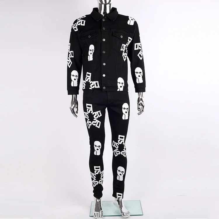 Edge Denim Free Design Custom Screen Printed Denim Pants Set Jean Two 2 Piece Denim Jeans Sets