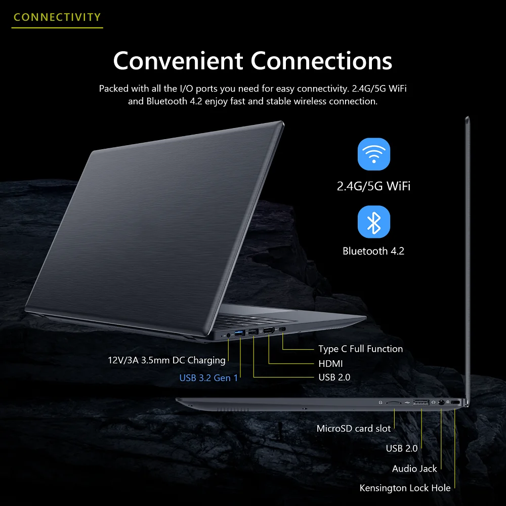 15.6'' Slim Laptop with Intel Celeron, 8GB RAM, 256GB SSD