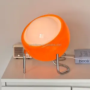 Vintage Orange Egg Shape LED Sphere Glass Table Lamp Modern Home Decor with Iron Body and Metal Battery Operated