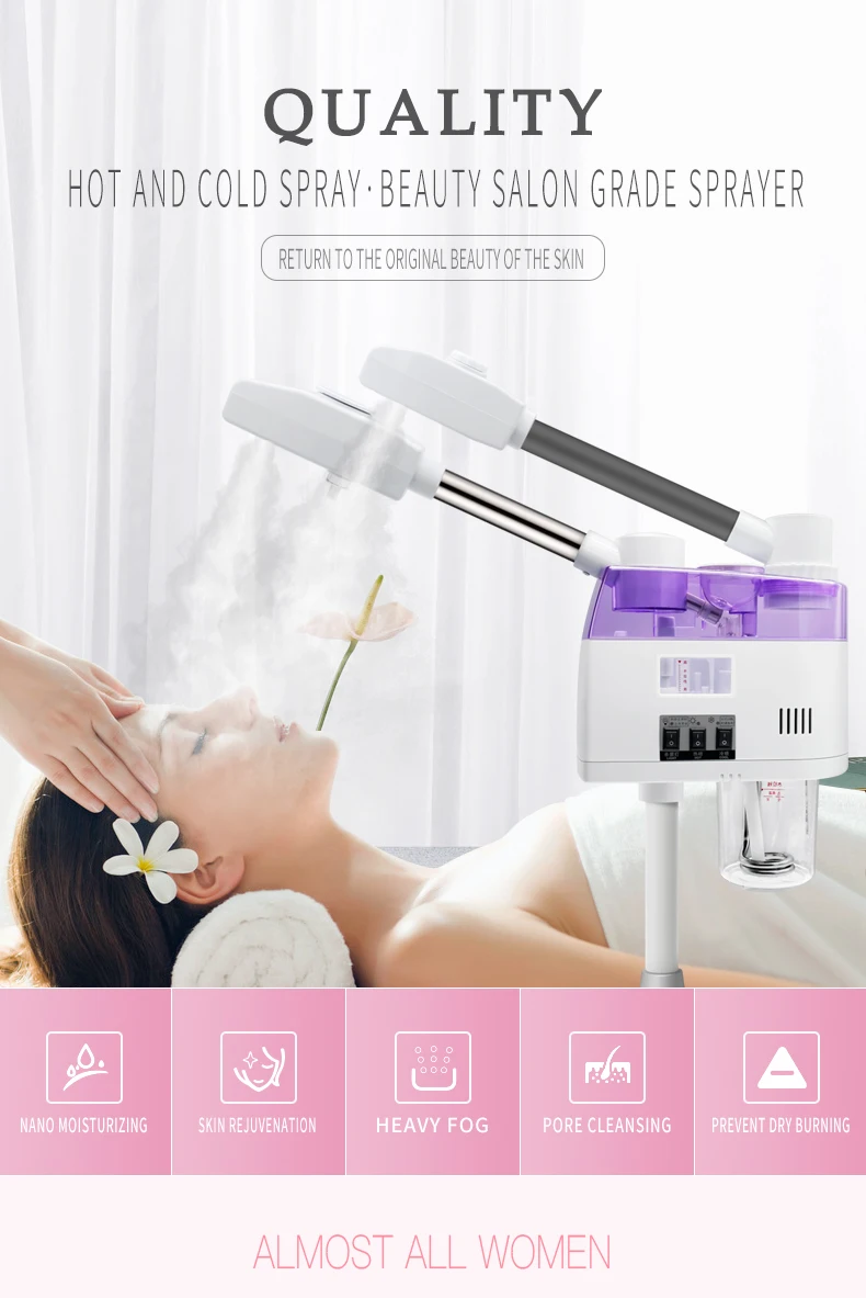 Face Steaming Device 2 In 1 Nano Ionic Hot Professional Spa Luxury Stand Ozone Steam Manual Facial Machine Steamer