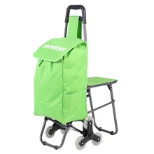 Custom Logo Printing Reusable Supermarket Grocery Foldable Portable Stair Climbing Folding Shopping Trolley Bag With Chair