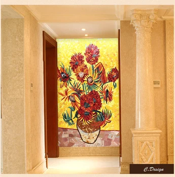 ゴッホひまわりガラスモザイク壁画3Dアート油絵パターンデザイン