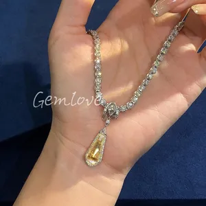Luxury Vintage 9K/10K/14K Gold Diamond Necklace for Women - Lab-Grown Pear-Shaped Yellow Sapphire, High-End Fashion Jewelry Gift