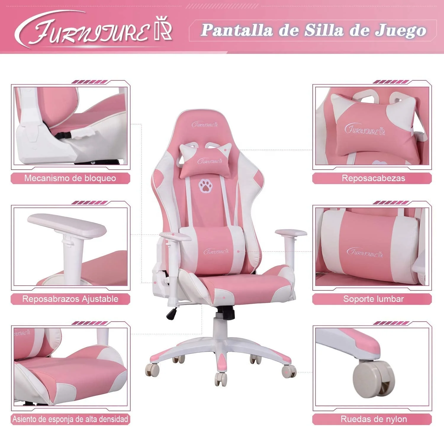 New Design Thicken Seat Gaming Gear 2D Armrest Pink Gaming Chair