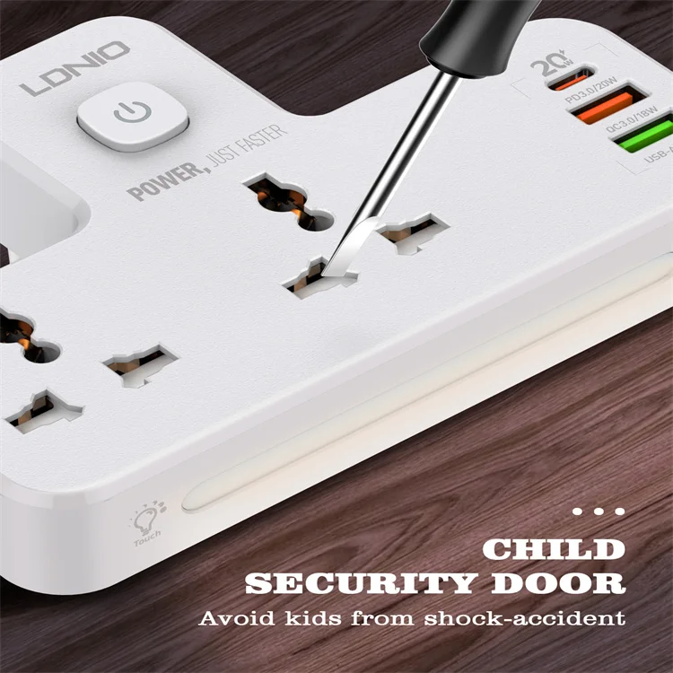 LDNIO SC2311 Extension Power Socket With Switch USB Power Strip With EU UK US Plug and LED Night Lamp 2 Outlets 3 USB QC 3.0/PD
