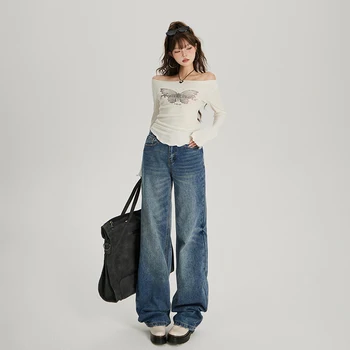 American Retro Low-rise Loose Wide-leg Pants Versatile Straight-leg Jeans Women's Straight-leg Pants