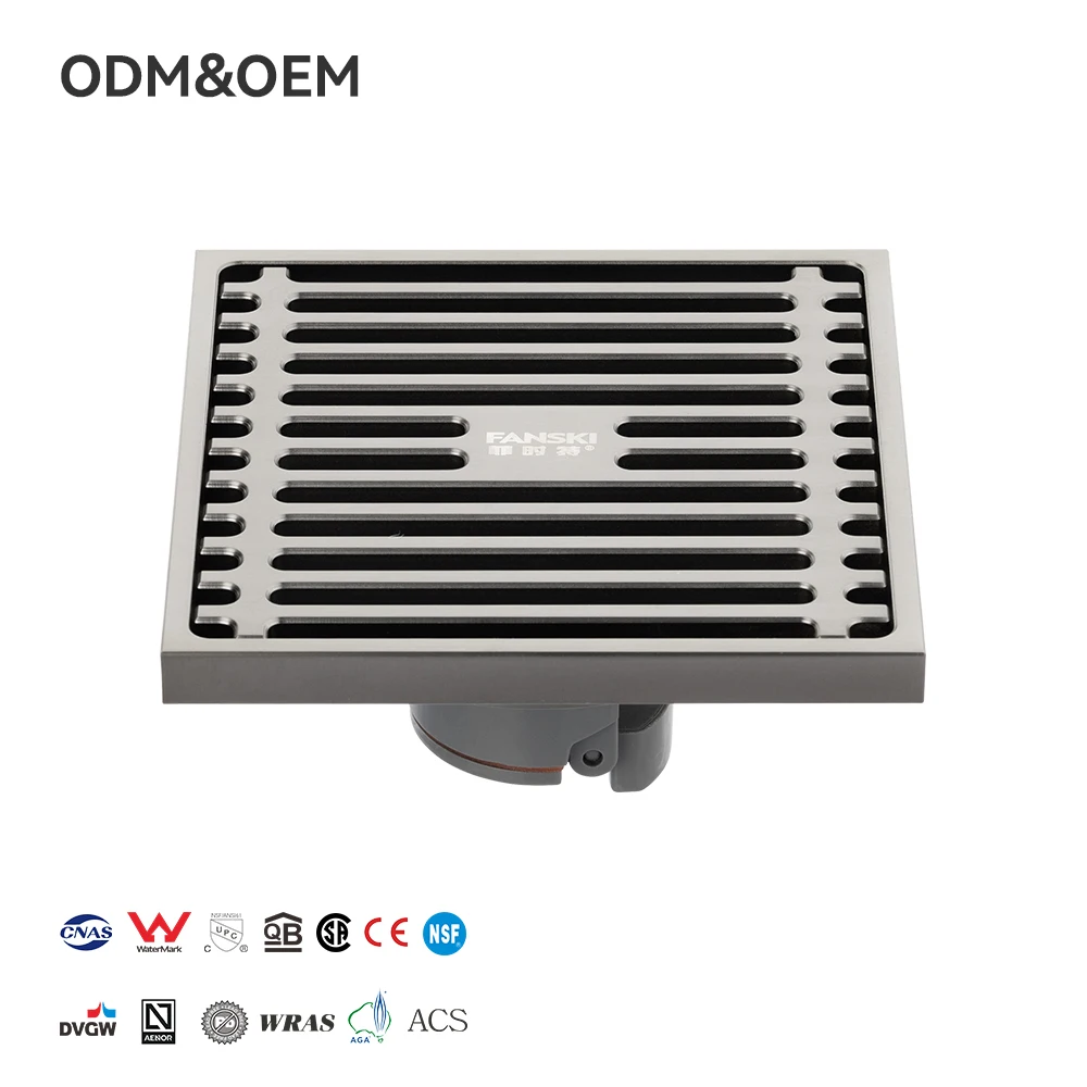FANSKI High Quality Modern Brass Chrome Anti-Corrosion & Odor Resistant Square Bathroom Floor Drainer with Outdoor Shower Drain