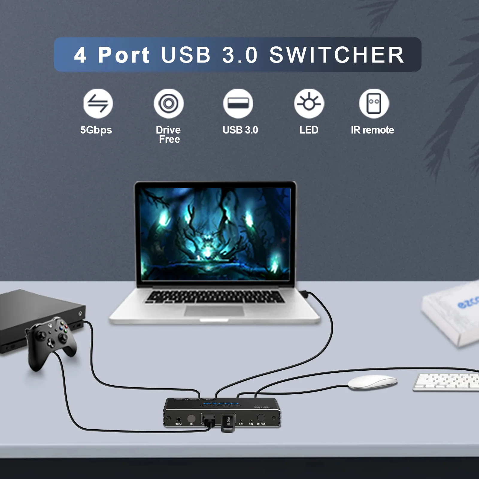 USB 3,0 переключатель 2 в 4 выхода USB 3,0 совместный коммутатор KVM переключатель концентратор с 2 шт. 1,5 M USB 3,0 A на A