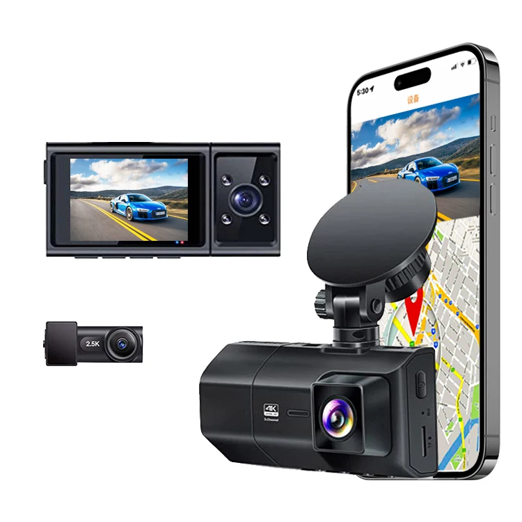 M600 3 Channel Dash Camera Dashcam 4K Mini Car Dvr 3 Channel 3 Way Dash Cam Wifi Gps Front and Rear Inside 3 Lens 4k Dashcam