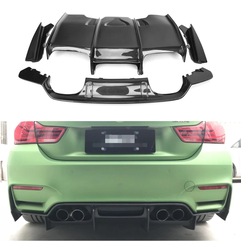 F82 M4 4PCS PSM Style Rear Bumper Protector Lip for BMW F80 F82 M3 M4 Carbon Fibre Rear Diffuser Tray Wit Side Splitter 2014 up