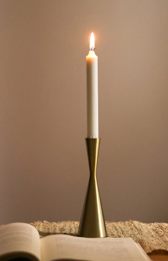Antique Minimalist Brass Long Stemmed Tapered Candle Holder Stick Set