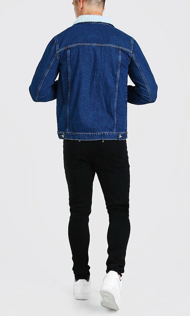 Wholesale High Quality Cotton Casual Streetwear Riding Winter Coats Regular Denim Jeans Jacket With Borg Collar gallery 3