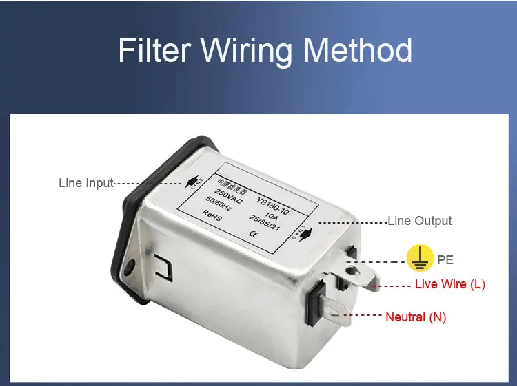 High Quality Single Phase AC Filters 1A 3A 6A 10A IEC Socket Type with Single Insurance Power System RFI (LC RC Networks) details