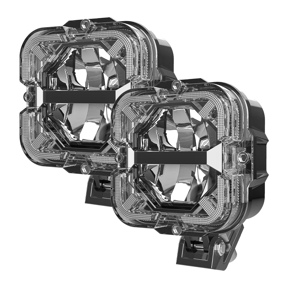 Offroad 4Inch 65W Amber DRL LED Cube Lights Driving Fog Pods Lamp Square LED Work Light for Truck Pickup SUV ATV UTV Boat 4x4