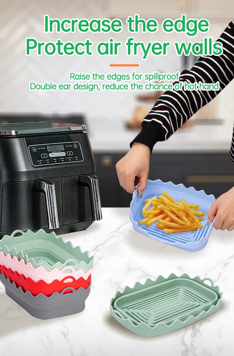 2023 Hot Sales Rectangle Air Fryer Silicone Pot Folding Baking Tray With Silicone Mat Air Fryer 5305