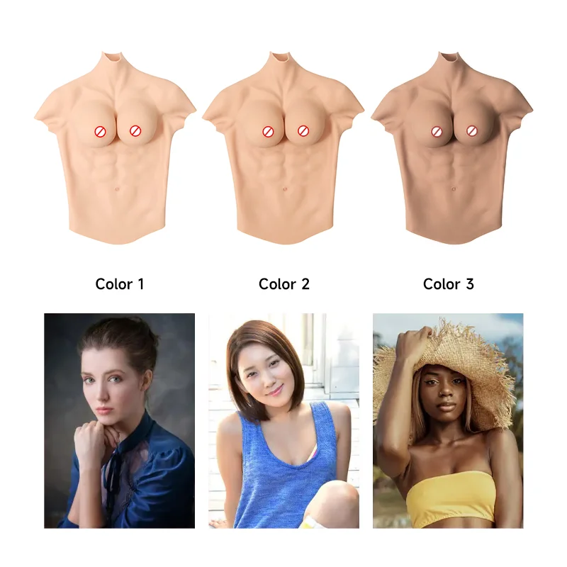 F Cup Size Simulation Fake Boobs Realistic Artificia Silicone Muscle Chest With False Sexy Breast for Drag Queen CD Men to Women