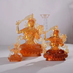 Factory Wholesale Crystal Liuli Tibetan Buddhism Statue Manjusri Bodhisattva Figurine H12cm/H17cm/H21cm/H30cm