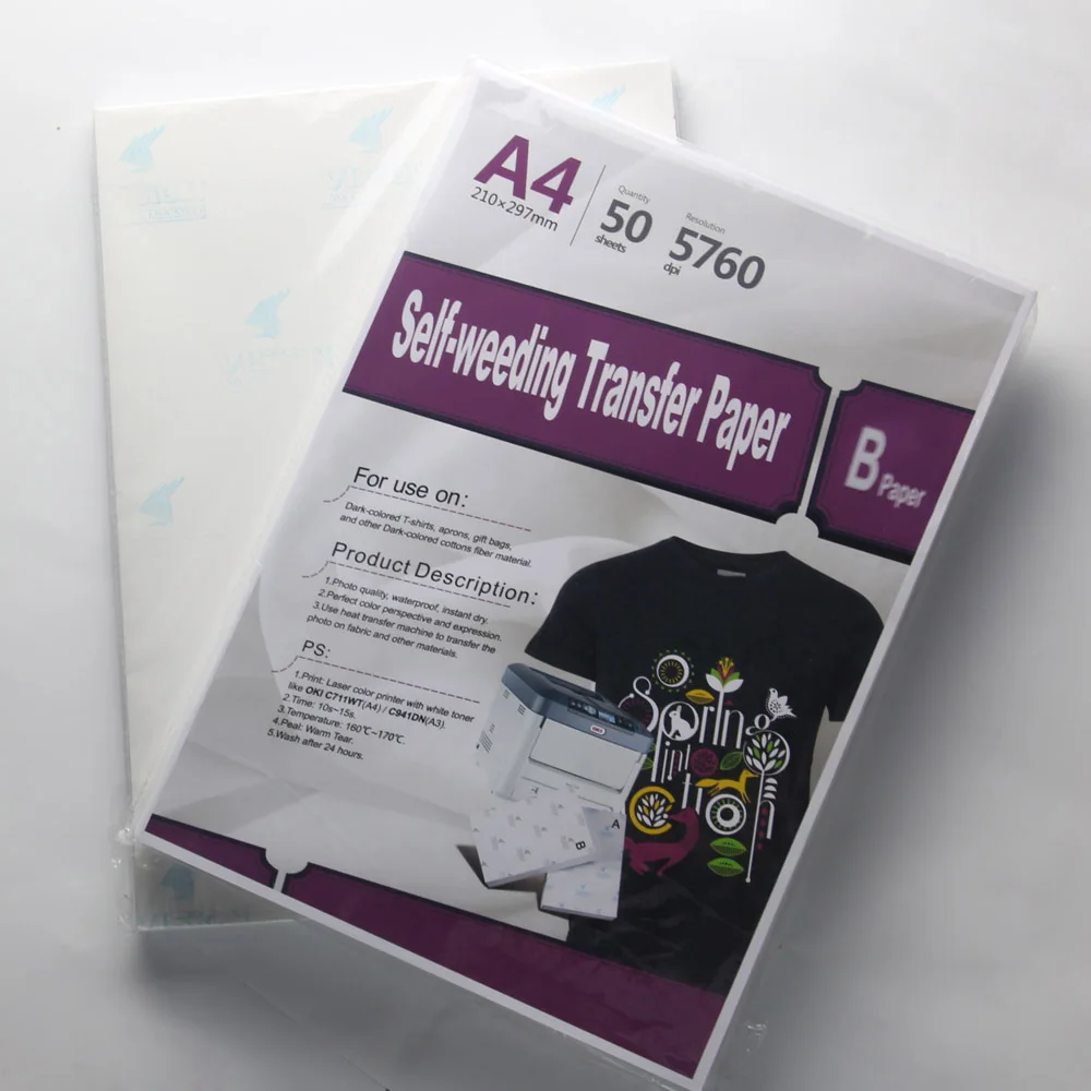 Vision Laser Dark Self Weeding Transfer Paper Used for 100% Cotton Fabrics,OKI Printer,A Film and B Paper