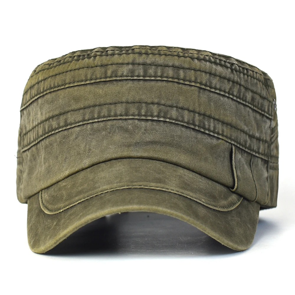 Hotsellhome Classic Cotton Washed Cap Adjustable Flat Roof Military Hat Cadet Patrol Bush Hat Baseball Field Cap