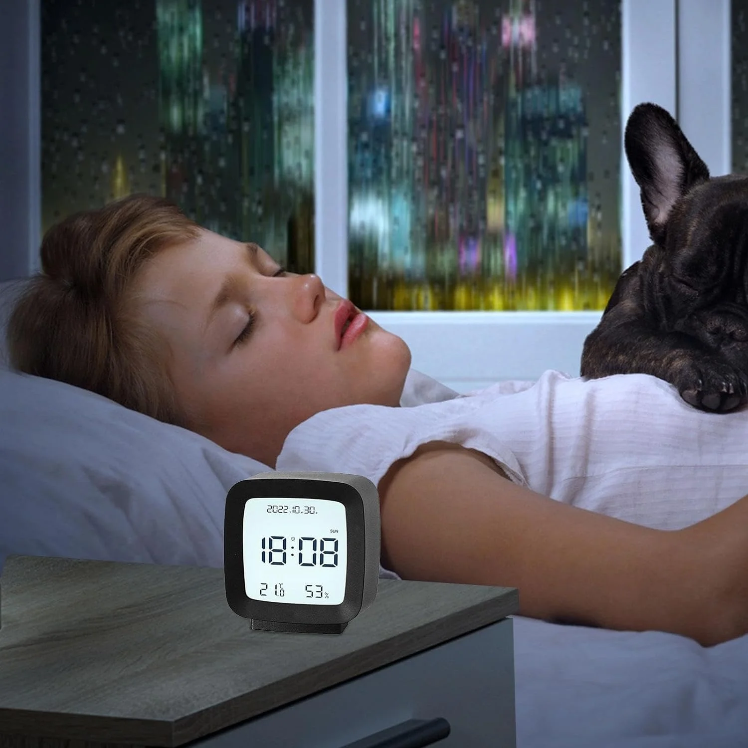 Mini Voice Control Digital Night Light Office Kids Table Desk Alarm Clock With Temperature and Humidity Display